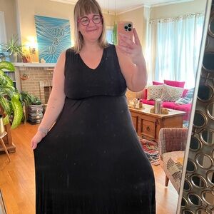 Anthropologie L basic knit black maxi dress with a cross back